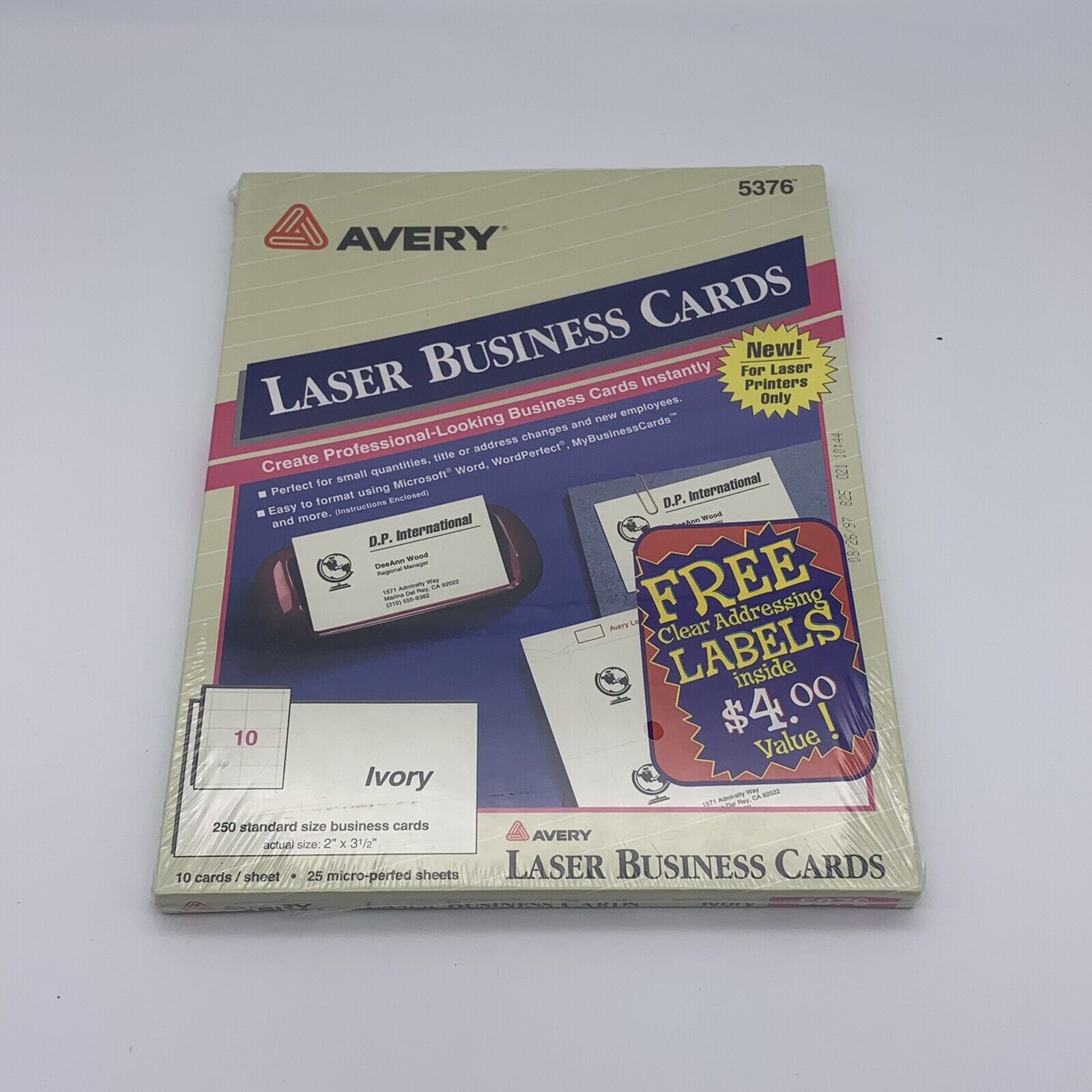 Avery Laser Microperforated Business Cards, 2"x 3 1/2" Ivory, Pack Of 250 Sealed
