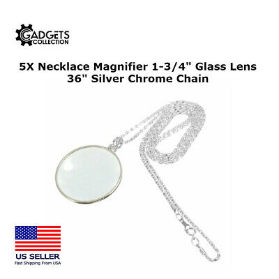5x Jewelry Necklace Magnifier Magnifying Glass Lens Optical Aid 36" Silver Chain