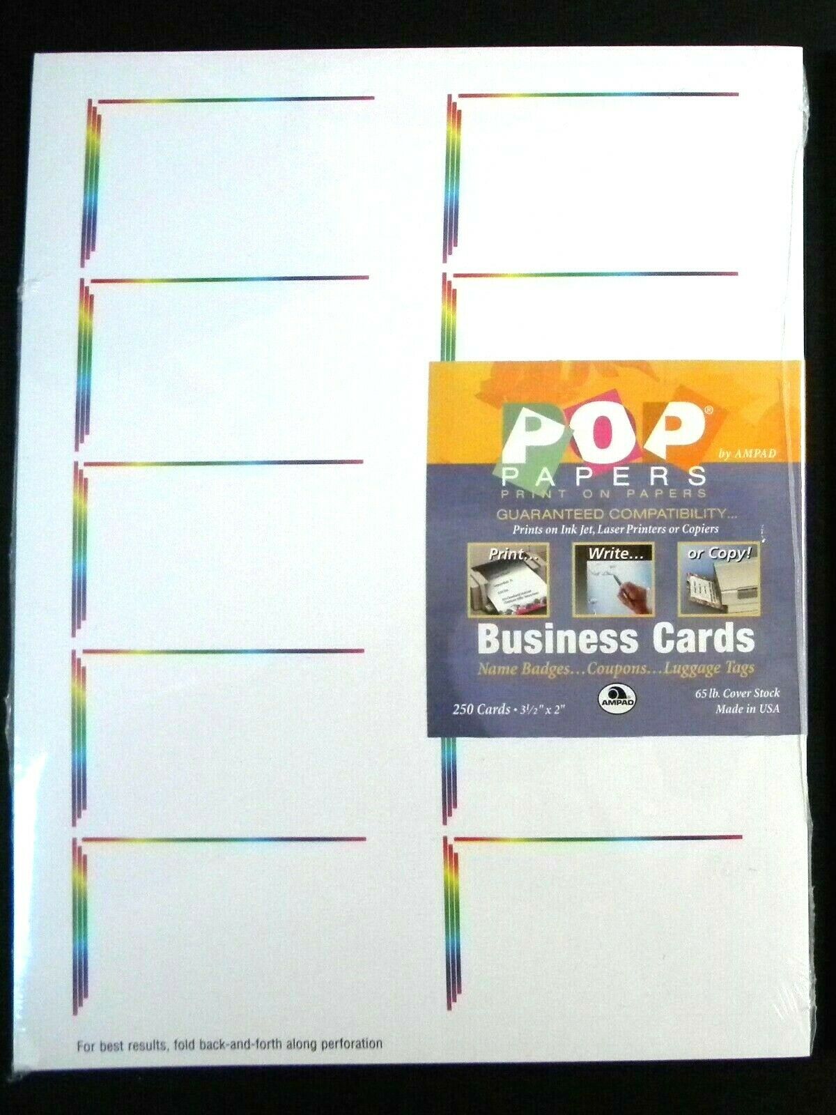 500 Printable Business Cards "spectrum" By Ampad ~ 2 Packs Of 250 (total 500)